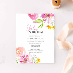 Invitation Bébé en fleurs Aquarelle florale pour la douche