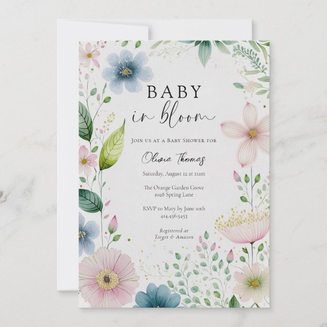 Invitation Bébé en fleurs Baby shower floral (Devant)