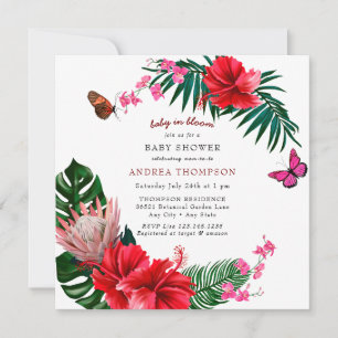 Invitation Bébé en fleurs Baby shower floral papillon