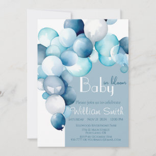 Invitation Bébé en fleurs bleu ballon baby shower arc
