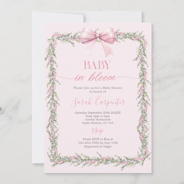 Invitation Bébé en fleurs Bow Baby shower fille (Devant)