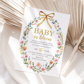 Invitation Bébé en fleurs Couronne florale élégante Baby Show
