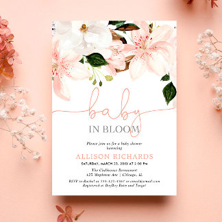 Invitation Bébé en fleurs de lys floraux pour la baby shower 