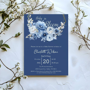 Invitation Bébé en fleurs élégantes Fleurs bleues Baby Shower