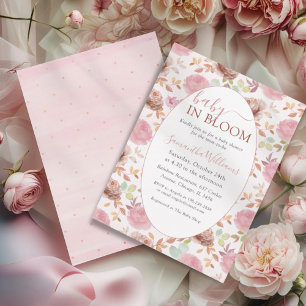 Invitation Bébé en fleurs Fard à joues et fleurs roses pour B