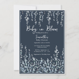 Invitation Bébé en fleurs Fête de bébé Fleur sauvage Bleu fon