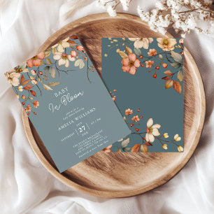 Invitation Bébé en fleurs Fête de bébé Fleurs Douce Bleue