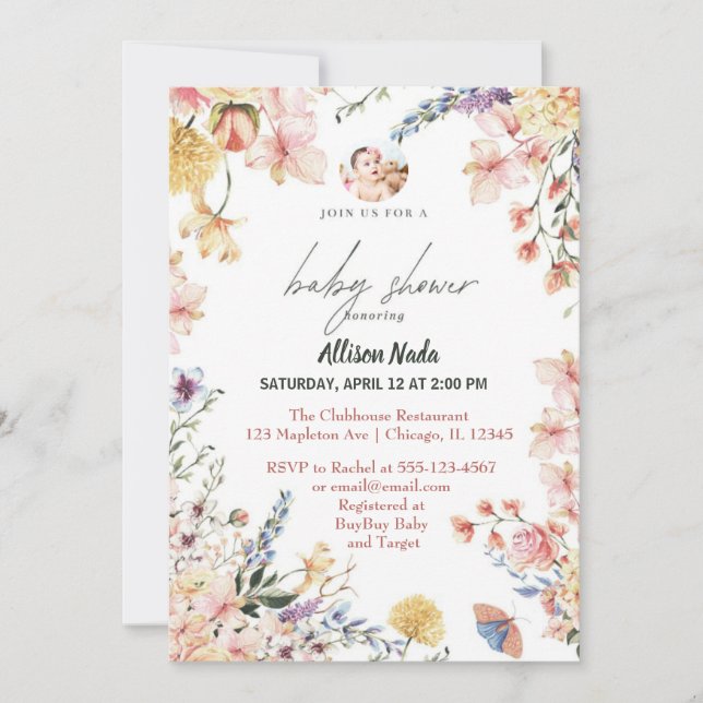 Invitation Bébé en fleurs fleurs sauvages floraux (Devant)