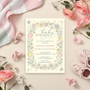 Invitation Bébé en fleurs rose jaune floral Fille Baby Shower