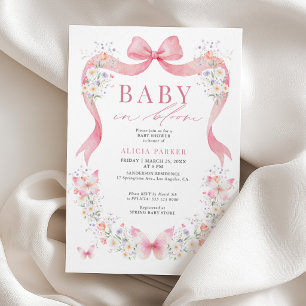Invitation Bébé en fleurs rose noeud papillon fille baby show