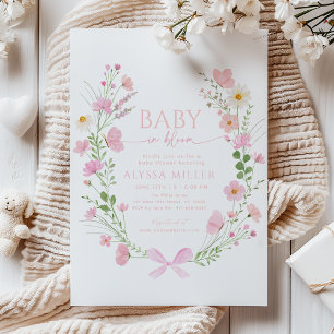 Invitation Bébé en fleurs rose pêche Fête de bébé sauvage