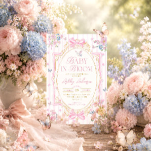 Invitation Bébé en fleurs rose ruban Baby Shower fantaisiste