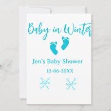 Bébé en hiver baby shower bleu bébé pieds snowflak