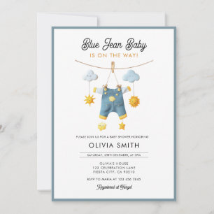 Invitation Bébé en Jean Bleu Est En Route Baby Shower