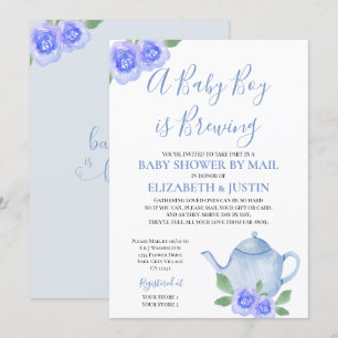 Invitation Bébé est en train de brasser la théière bleue Baby