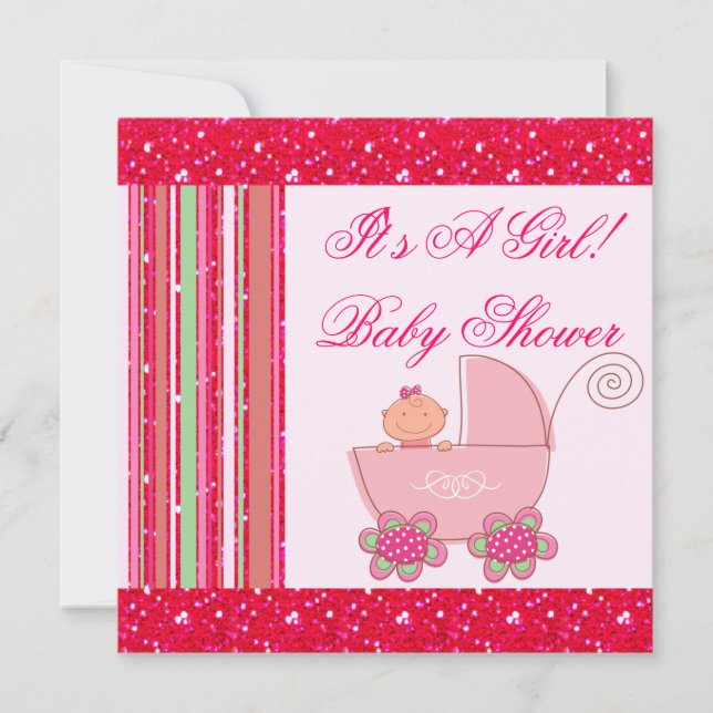 Invitation Bébé et baby shower scintillant de rose de fraise (Devant)