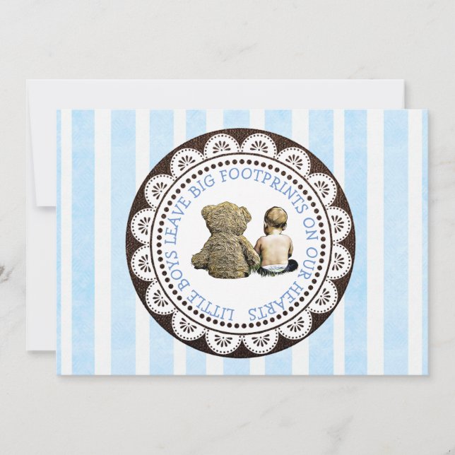 Invitation Bébé et ours en peluche garçons Baby shower Invita (Devant)