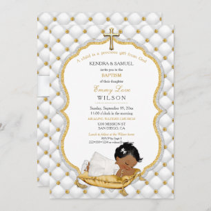 Invitation Bébé ethnique Baptême de fille Christening Gold Cr
