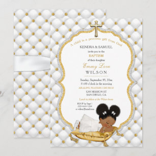 Invitation Bébé ethnique Baptême de fille Christening Gold Cr