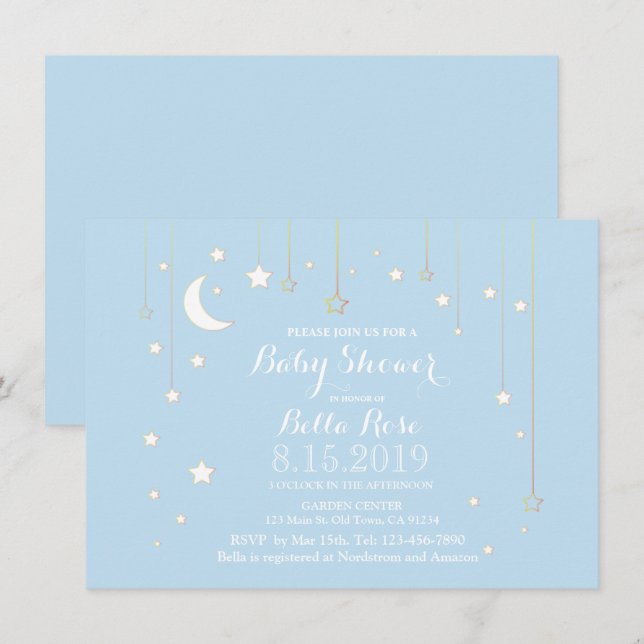 Invitation Bébé étoile bleue lune garçon baby shower invitati (Devant / Derrière)