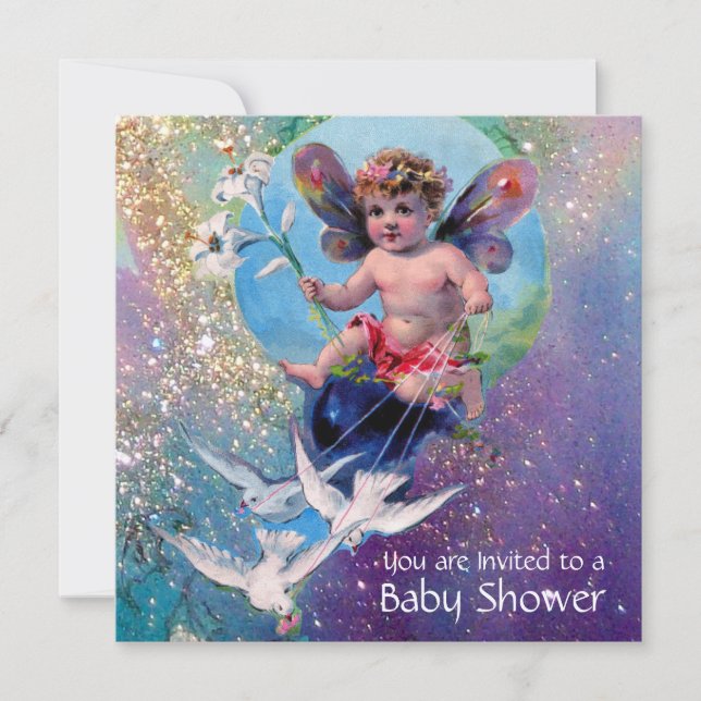 Invitation BÉBÉ FAIRY AVEC DES POIDS À SPARKLES Pearl Shimmer (Devant)