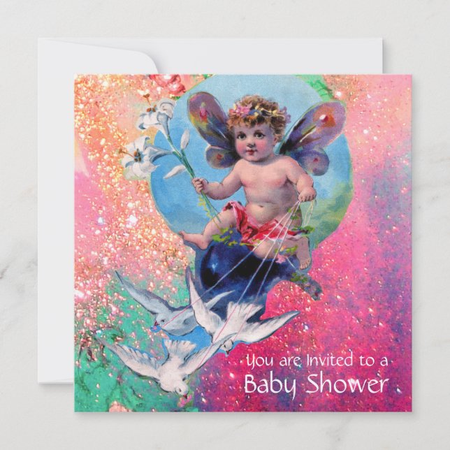 Invitation BÉBÉ FAIRY AVEC DES POIDS DANS SPARKLES Gold Metal (Devant)