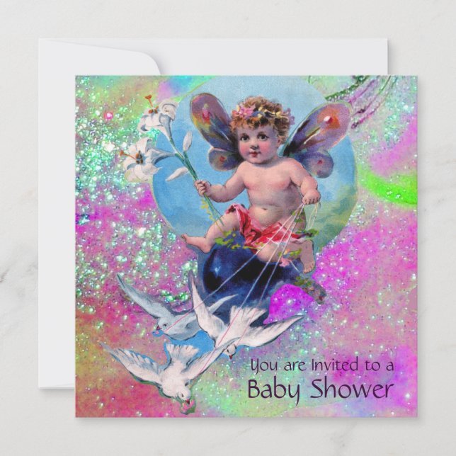 Invitation BÉBÉ FAIRY AVEC DES POIDS EN PANNEAUX Gold Rose (Devant)