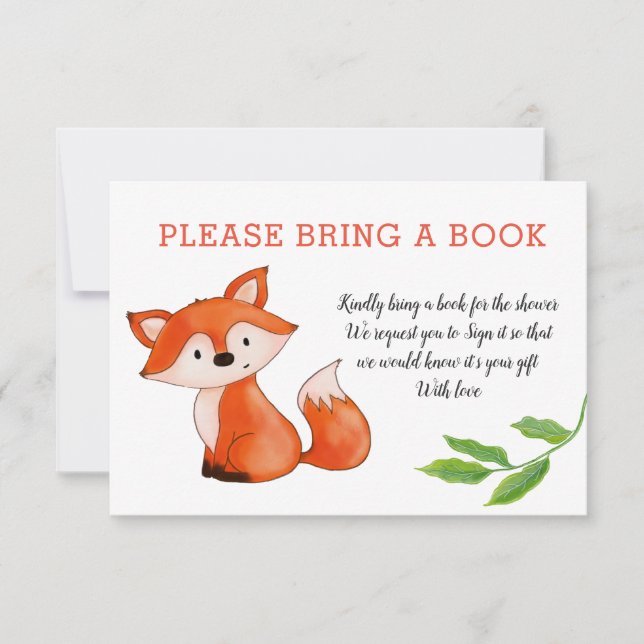 Invitation Bébé Feuilles Fox Apportez Un Livre | BABY SHOWER (Devant)