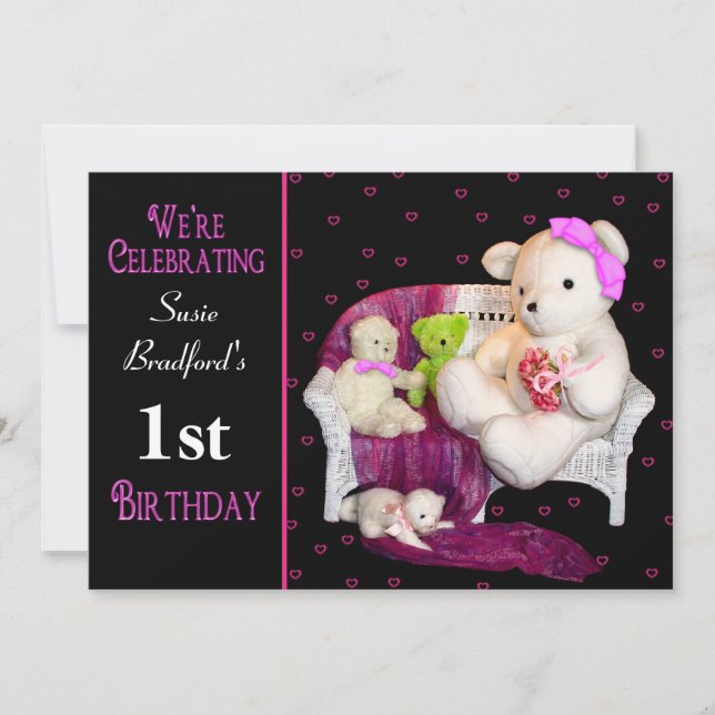 Invitation Bébé Fille Anniversaire Invitation, Insérer l'âge (Devant)