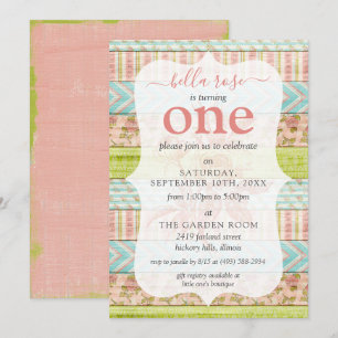 Invitation Bébé Fille Anniversaire Shabby Rose Cottage sur me