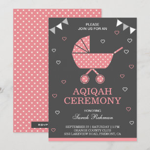 Invitation Bébé Fille Aqiqah Landau Rose Mignon