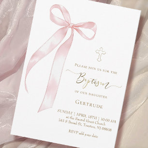 Invitation bébé fille arc rose Baptême
