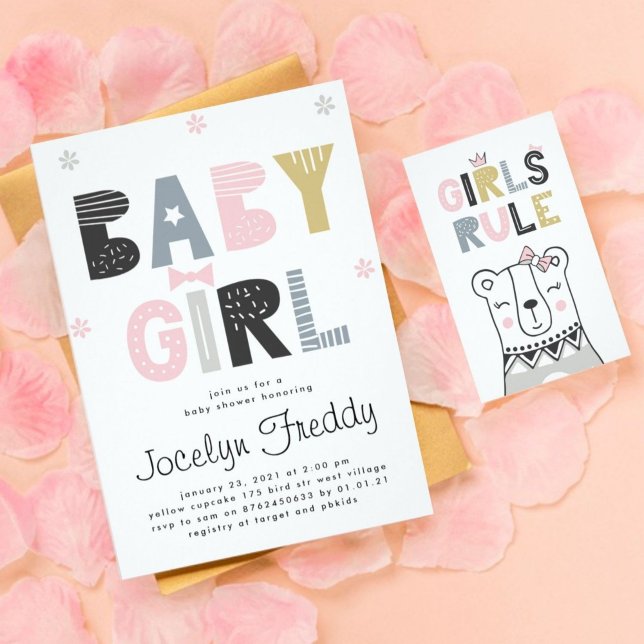 Invitation Bébé fille | Baby shower des couleurs neutres pour (Créateur téléchargé)