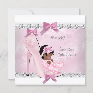 Invitation Bébé Fille Cadeau Rose Talon Haut Diamant Rose