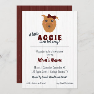Invitation Bébé fille Chien Maroon Baby shower
