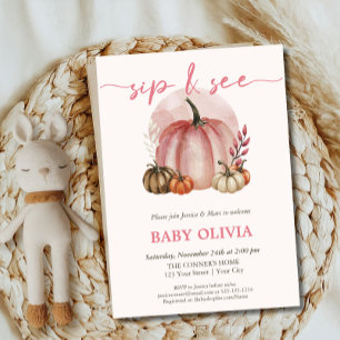 Invitation Bébé Fille Citrouille Rose Automne Sip Et Rencontr