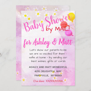 Invitation Bébé Fille Daisies Balloon Baby shower rose