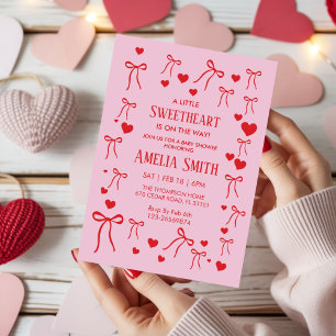 Invitation Bébé fille de la Saint-Valentin Red Sweetheart gri