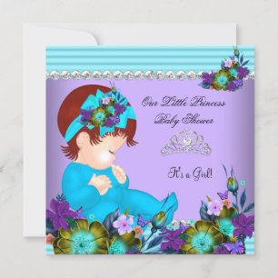 Invitation Bébé fille de shower adorable Teal Blue Violet Rou