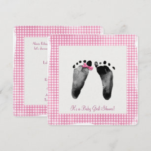 Invitation Bébé fille douche avec empreintes