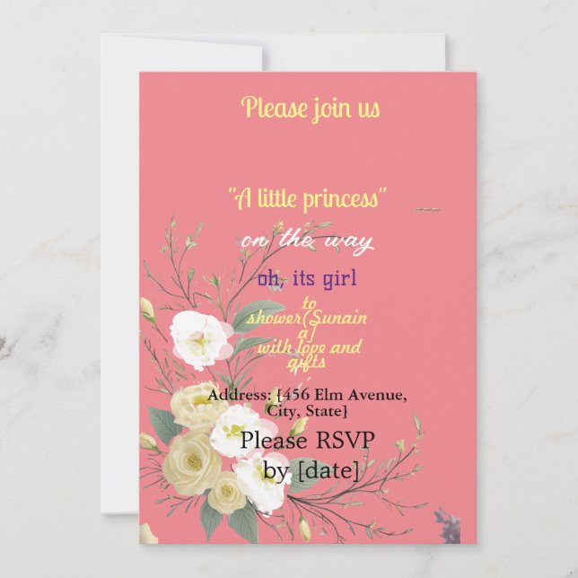 Invitation BÉBÉ-fille DOUCHE rose FLORAL ART (Devant)
