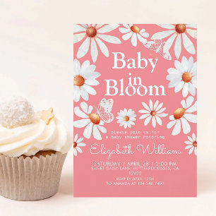 Invitation Bébé Fille Fête de Naissance Fleur d'Eau Rose