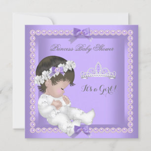 Invitation Bébé Fille Fête de Naissance Lavande Violette