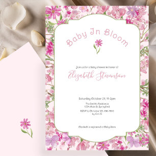 Invitation Bébé Fille Fleurs En Fleur Baby Shower Rose 
