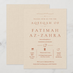 Invitation Bébé Fille Islamique Aqeeqah Minimaliste Luxueuse 
