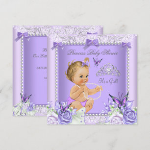 Invitation Bébé Fille Lavande Gris Baby Shower Blonde Bébé