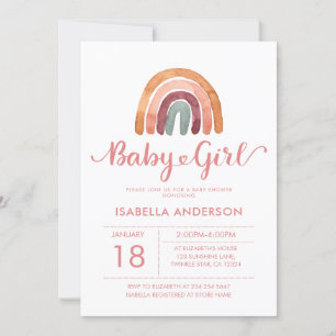 Invitation Bébé fille mignonne aquarelle Boho arc-en-ciel 