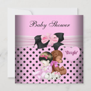 Invitation Bébé Fille Mignonne Baby Shower Rose Noir Points P