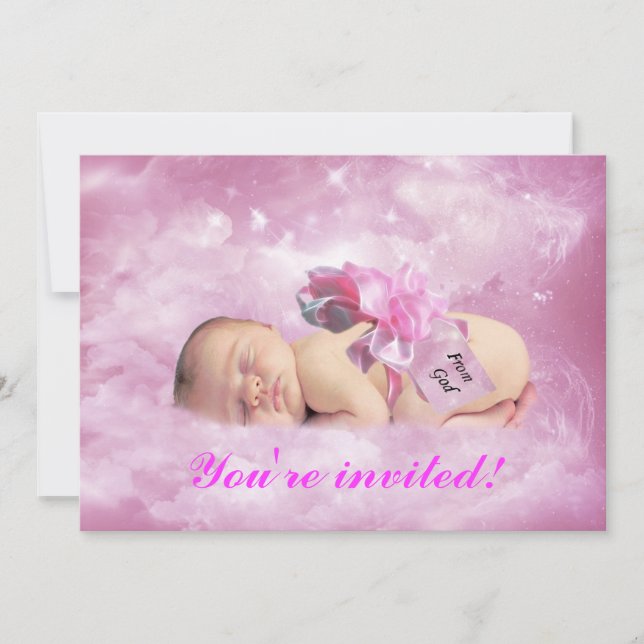 Invitation Bébé fille nuages roses imaginaire douche invitati (Devant)