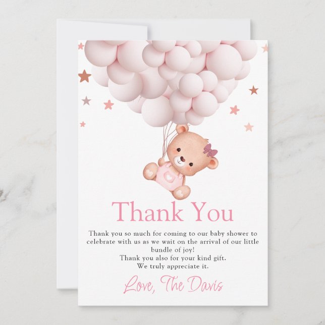Invitation Bébé Fille Ours Boho Bearly Wait Sweet Merci (Devant)